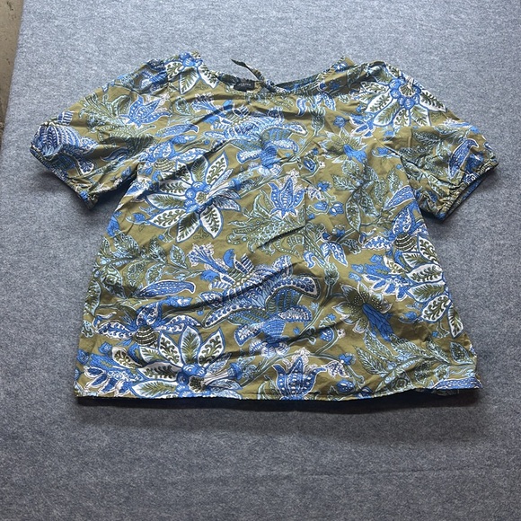 Talbots Tie Back Cotton Poplin Puff Short Sleeve Blouse Top in Lively Floral - Picture 2 of 5